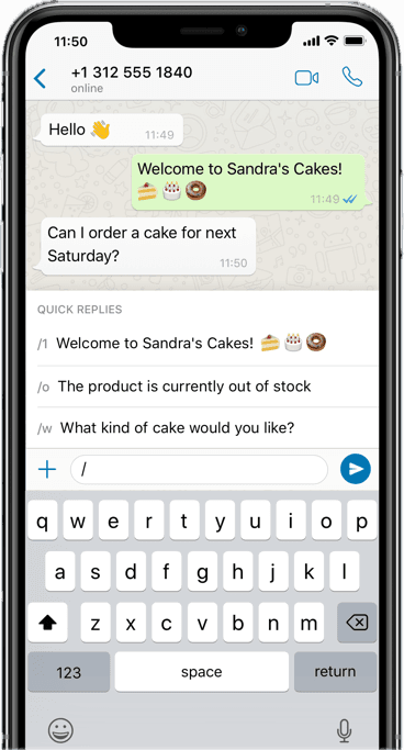 Whatsapp business quick replies